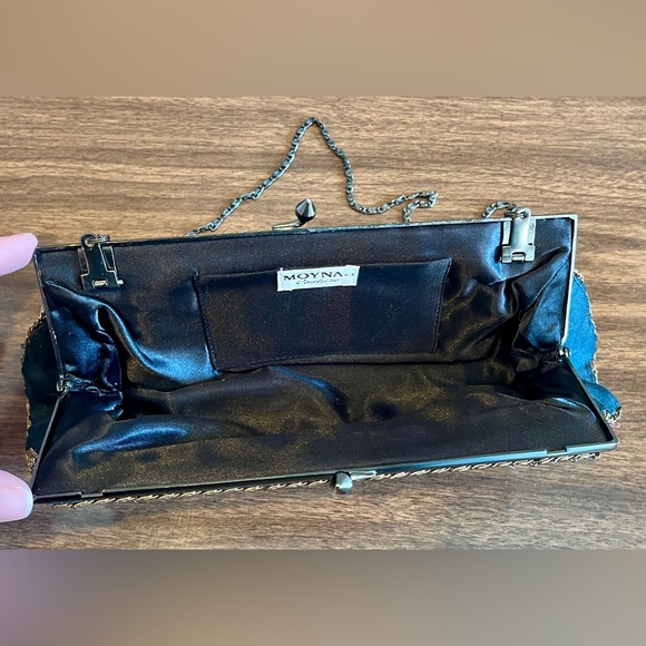 Moyna Couture Black Satin, Hand-Beaded, Multicolored Swarovski Crystal Clutch - Picture 6 of 8